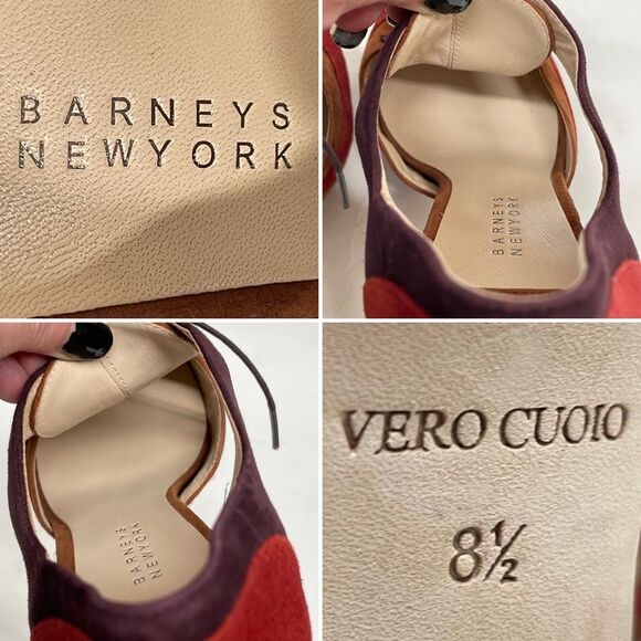 BARNEYS New York Suede Leather Colorblock Lace Up Peep Toe Heels Pumps 8.5 - Picture 13 of 16